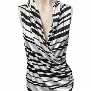 2000s White black stripped silky top